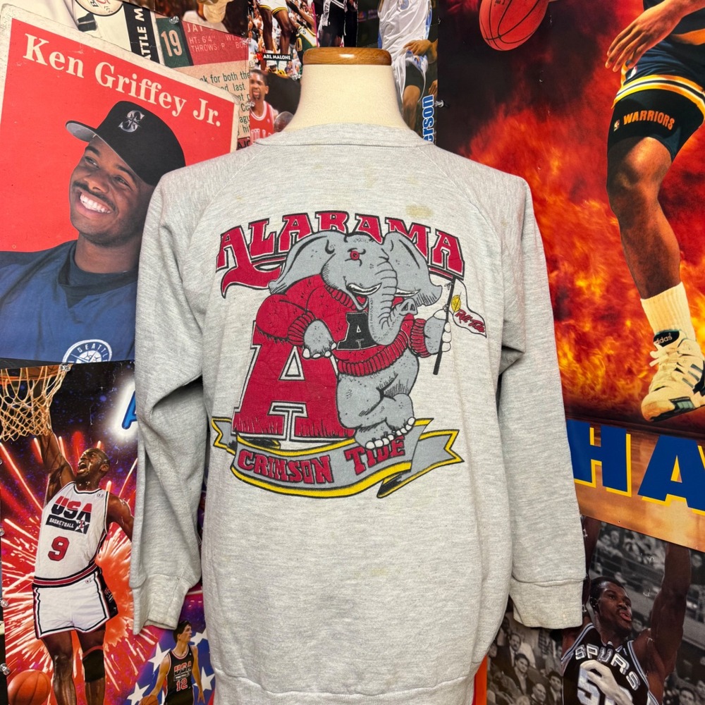 Vintage 80s Alabama‎ Crimson Tide Crewneck Big Al Sweatshirt Gray Mens Sz Large